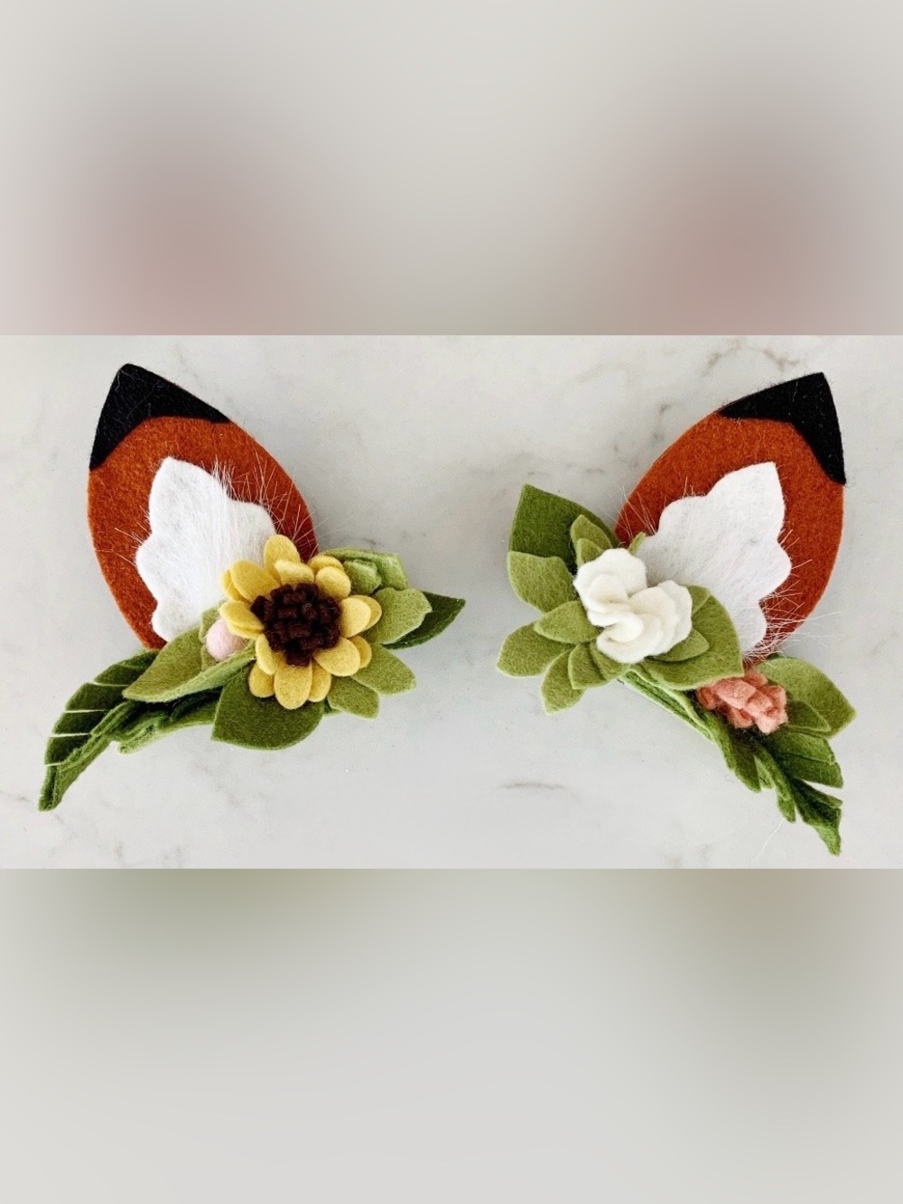 Fox ear hair clips - felt flowers